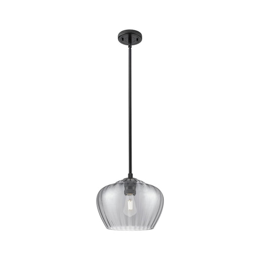 Innovations Fenton 11in 1-Light Pendant | Industrial Matte Black and Light Smoke Glass | Kitchen Island & Dining Room | Model 434-1S-BK-G93-L
