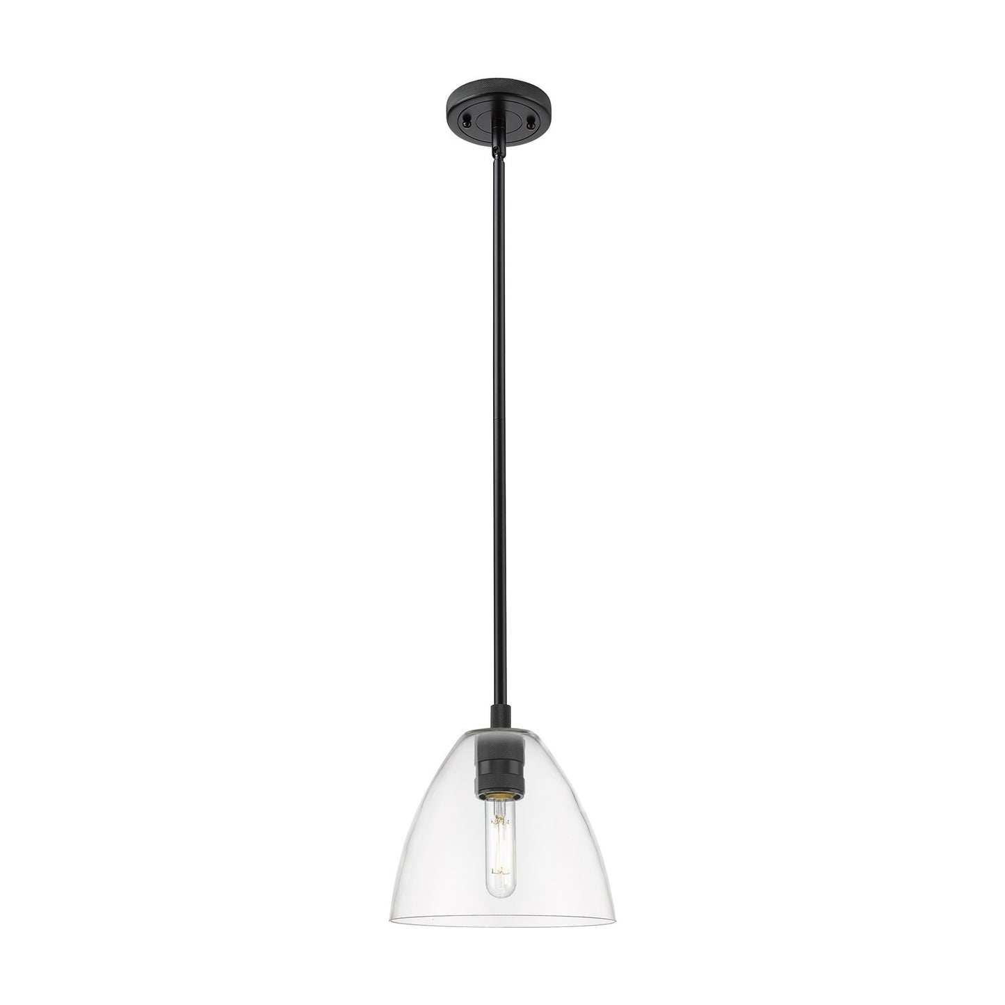 Innovations Bristol 8in 1-Light Pendant | Industrial Matte Black and Clear Glass | Kitchen Island & Dining Room | Model 434-1S-BK-GBD-752