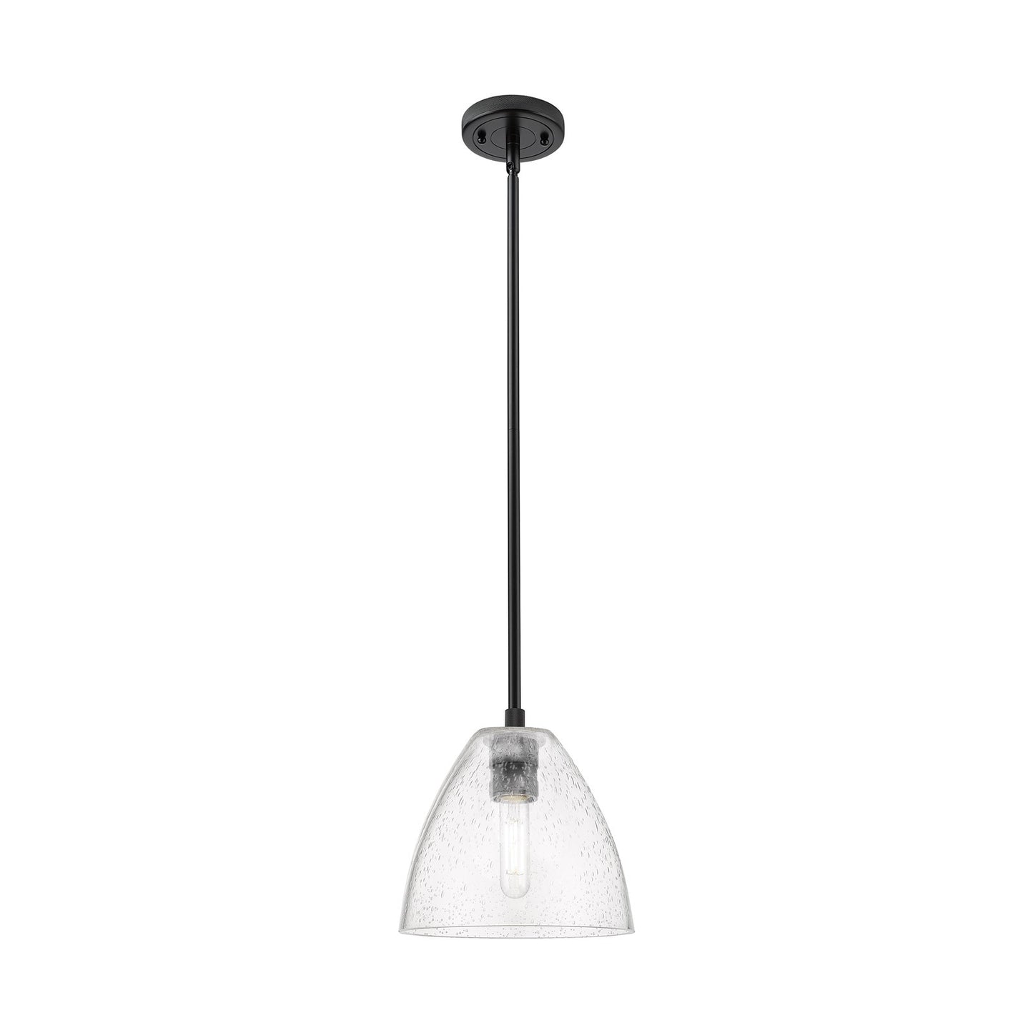 Innovations Bristol 8in 1-Light Pendant | Industrial Matte Black and Seedy Glass | Kitchen Island & Dining Room | Model 434-1S-BK-GBD-754