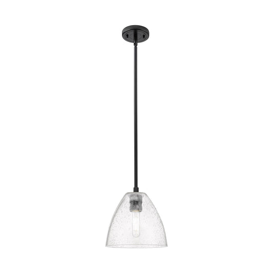 Innovations Bristol 8in 1-Light Pendant | Industrial Matte Black and Seedy Glass | Kitchen Island & Dining Room | Model 434-1S-BK-GBD-754