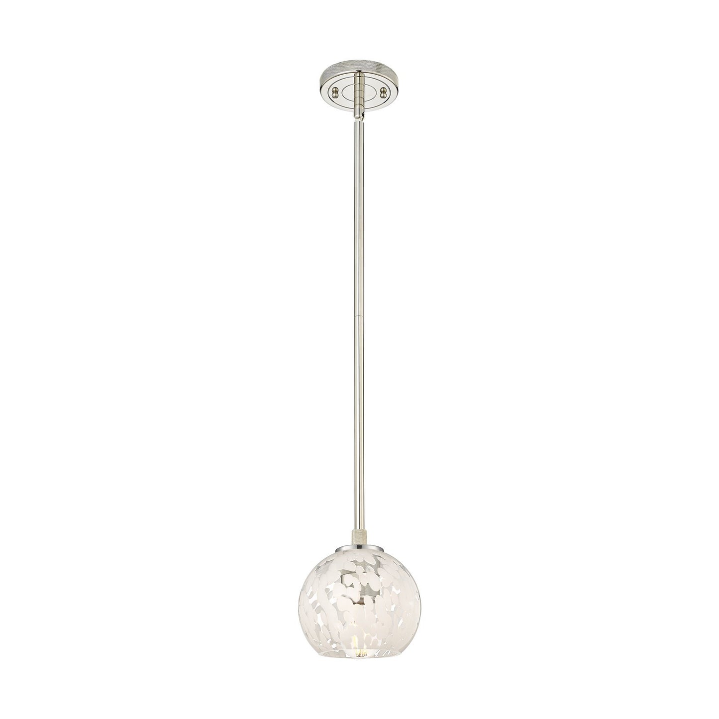 Innovations White Mouchette 6in 1-Light Pendant | Industrial Polished Nickel and White Mouchette Glass | Kitchen Island | Model 434-1S-PN-G1216-6WM