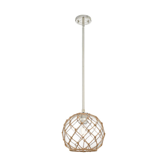 Innovations Farmhouse Rope 10in 1-Light Pendant | Industrial Polished Nickel and Clear Glass Brown Rope | Kitchen Island | Model 434-1S-PN-G122-10RB