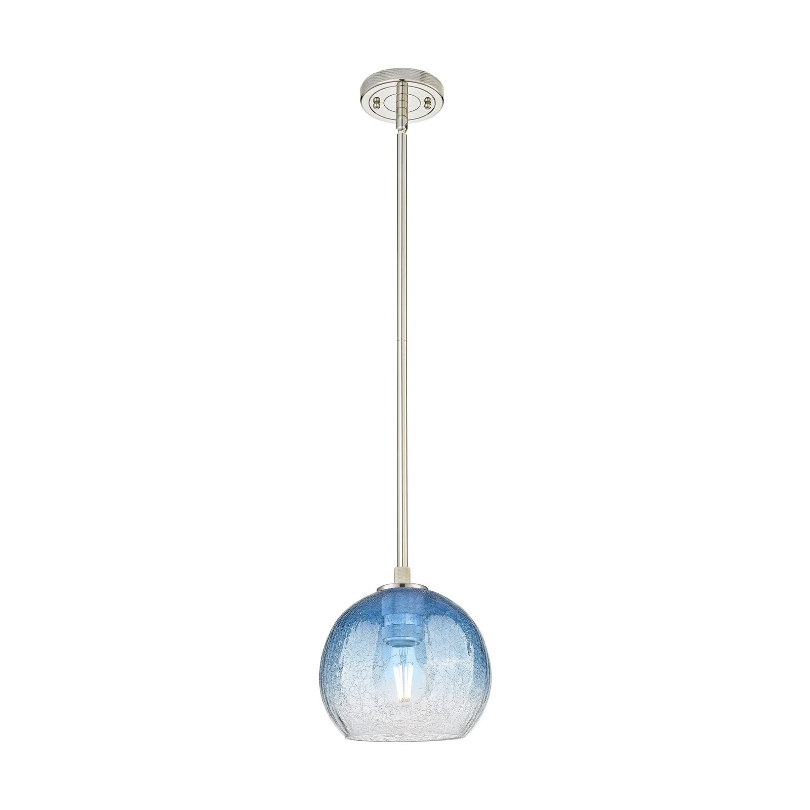 Innovations Brookhaven Globe 7.8in 1-Light Pendant | Industrial Polished Nickel and Sapphire Blue Glass | Kitchen Island | Model 434-1S-PN-G483-8SB