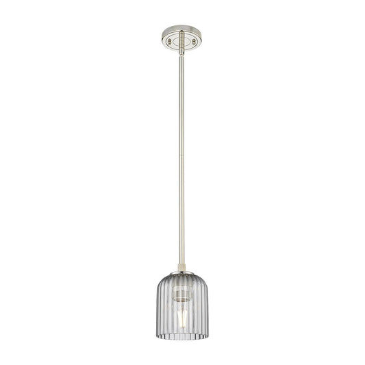 Innovations Crown Point 5in 1-Light Pendant | Industrial Polished Nickel and Light Smoke Glass | Kitchen Island & Dining | Model 434-1S-PN-G559-5SM