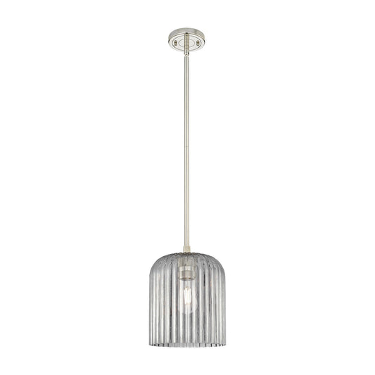 Innovations Crown Point 8in 1-Light Pendant | Industrial Polished Nickel and Light Smoke Glass | Kitchen Island & Dining | Model 434-1S-PN-G559-8SM