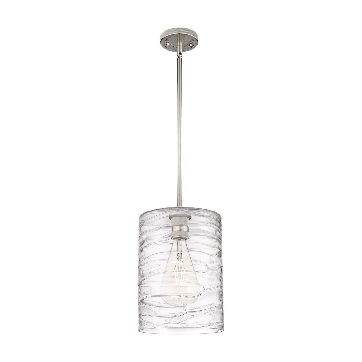 Innovations Cobbleskill 9in 1-Light Pendant | Industrial Satin Nickel and Deco Swirl Glass | Kitchen Island & Dining Room | Model 434-1S-SN-G1113-L