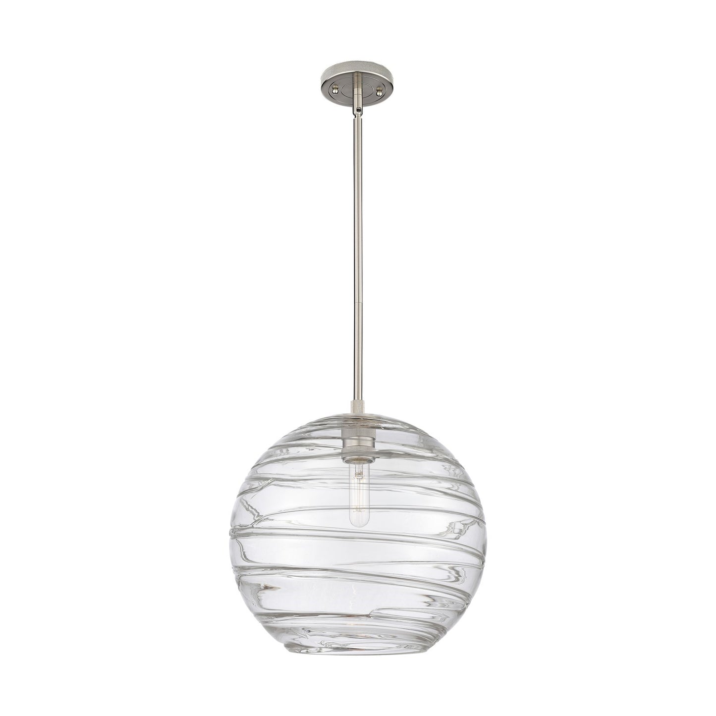 Innovations Crown Point 12in 1-Light Pendant | Industrial Satin Nickel and Clear Deco Swirl Glass | Kitchen Island | Model 434-1S-SN-G1213-12CL