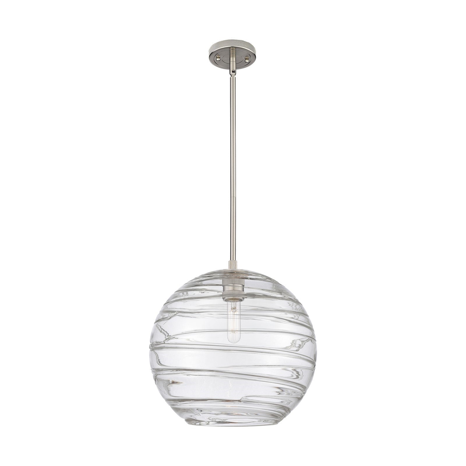 Innovations Crown Point 12in 1-Light Pendant | Industrial Satin Nickel and Clear Deco Swirl Glass | Kitchen Island | Model 434-1S-SN-G1213-12CL