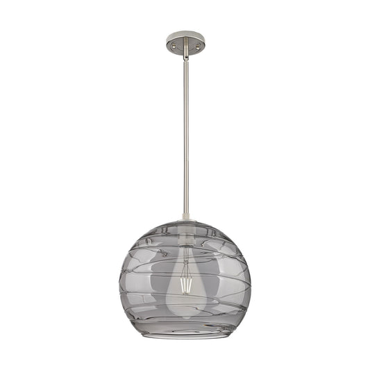 Innovations Athens Deco Swirl 13.75in 1-Light Pendant | Industrial Satin Nickel and Light Smoke Glass | Kitchen Island | Model 434-1S-SN-G1213-14SM