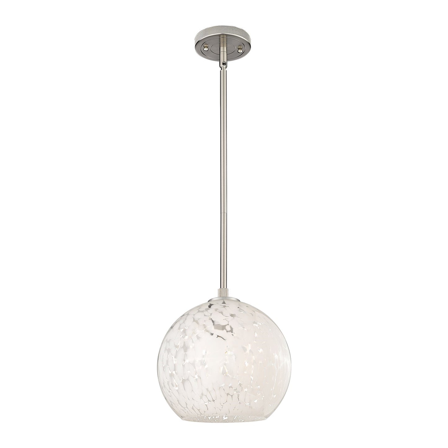 Innovations White Mouchette 10in 1-Light Pendant | Industrial Satin Nickel and White Mouchette Glass | Kitchen Island | Model 434-1S-SN-G1216-10WM