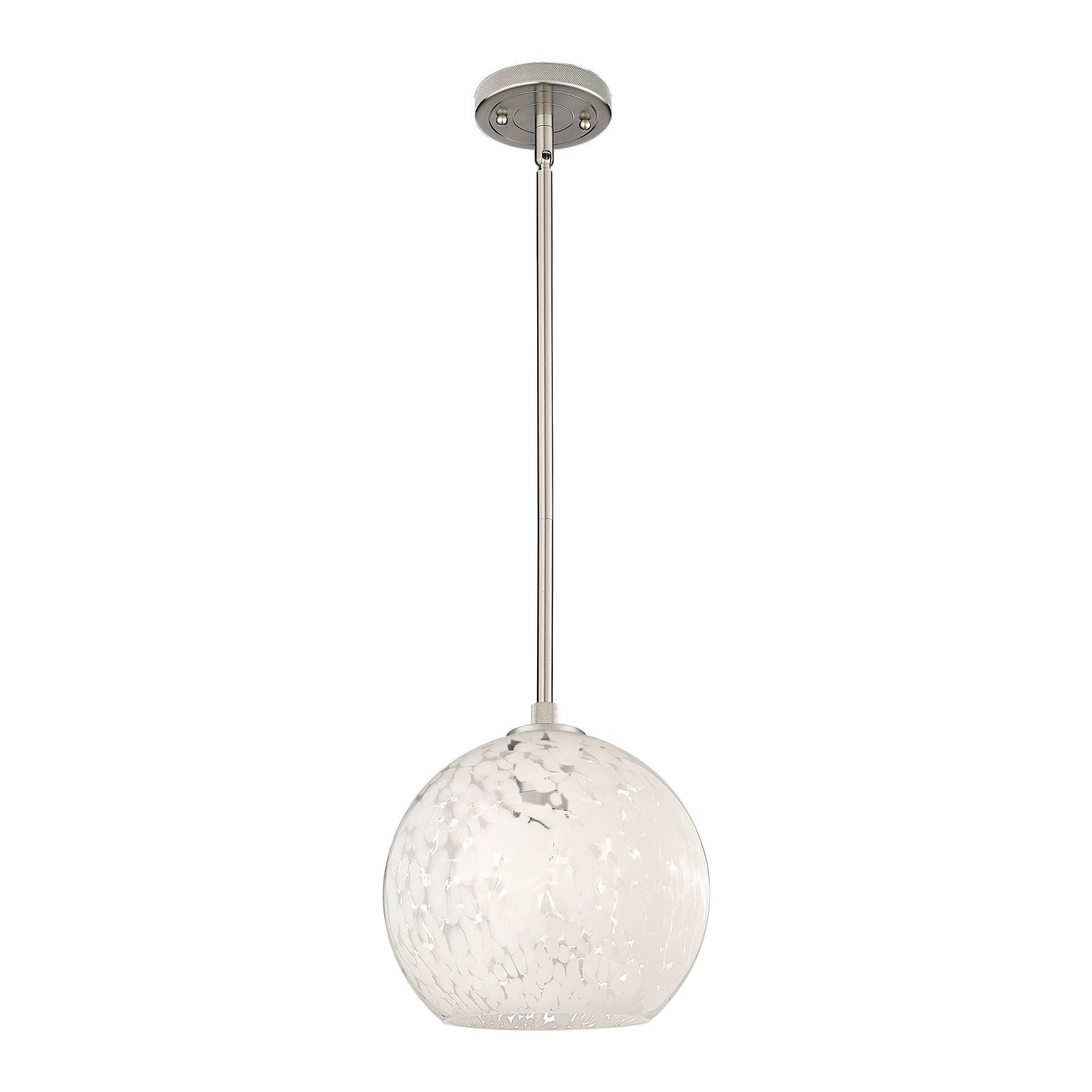 Innovations White Mouchette 10in 1-Light Pendant | Industrial Satin Nickel and White Mouchette Glass | Kitchen Island | Model 434-1S-SN-G1216-10WM