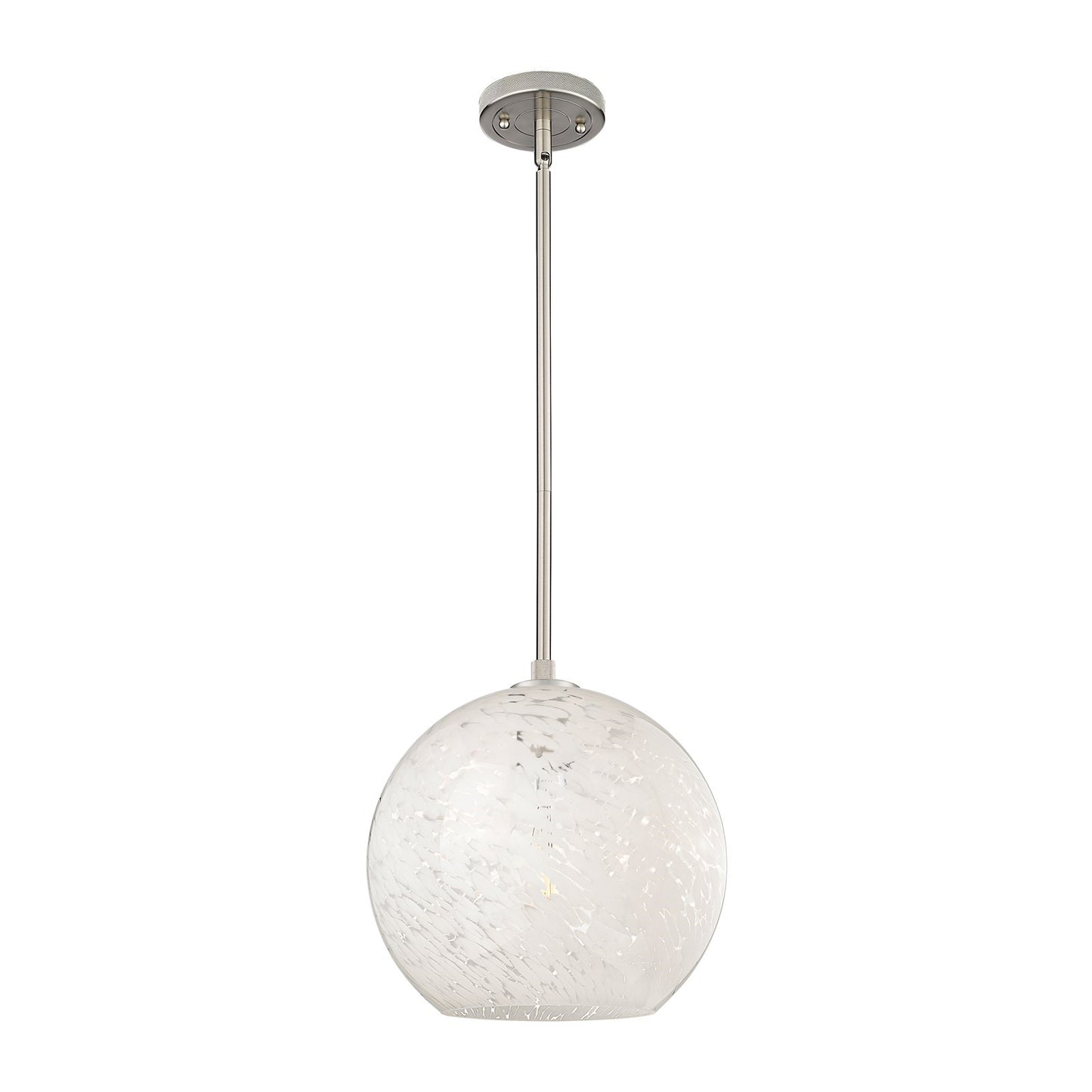 Innovations White Mouchette 12in 1-Light Pendant | Industrial Satin Nickel and White Mouchette Glass | Kitchen Island | Model 434-1S-SN-G1216-12WM