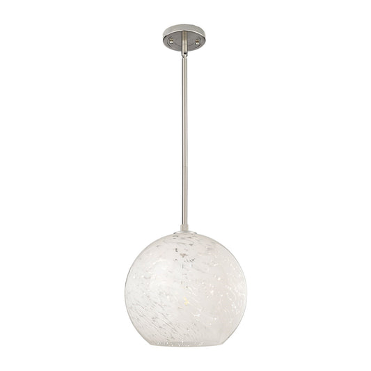 Innovations White Mouchette 12in 1-Light Pendant | Industrial Satin Nickel and White Mouchette Glass | Kitchen Island | Model 434-1S-SN-G1216-12WM