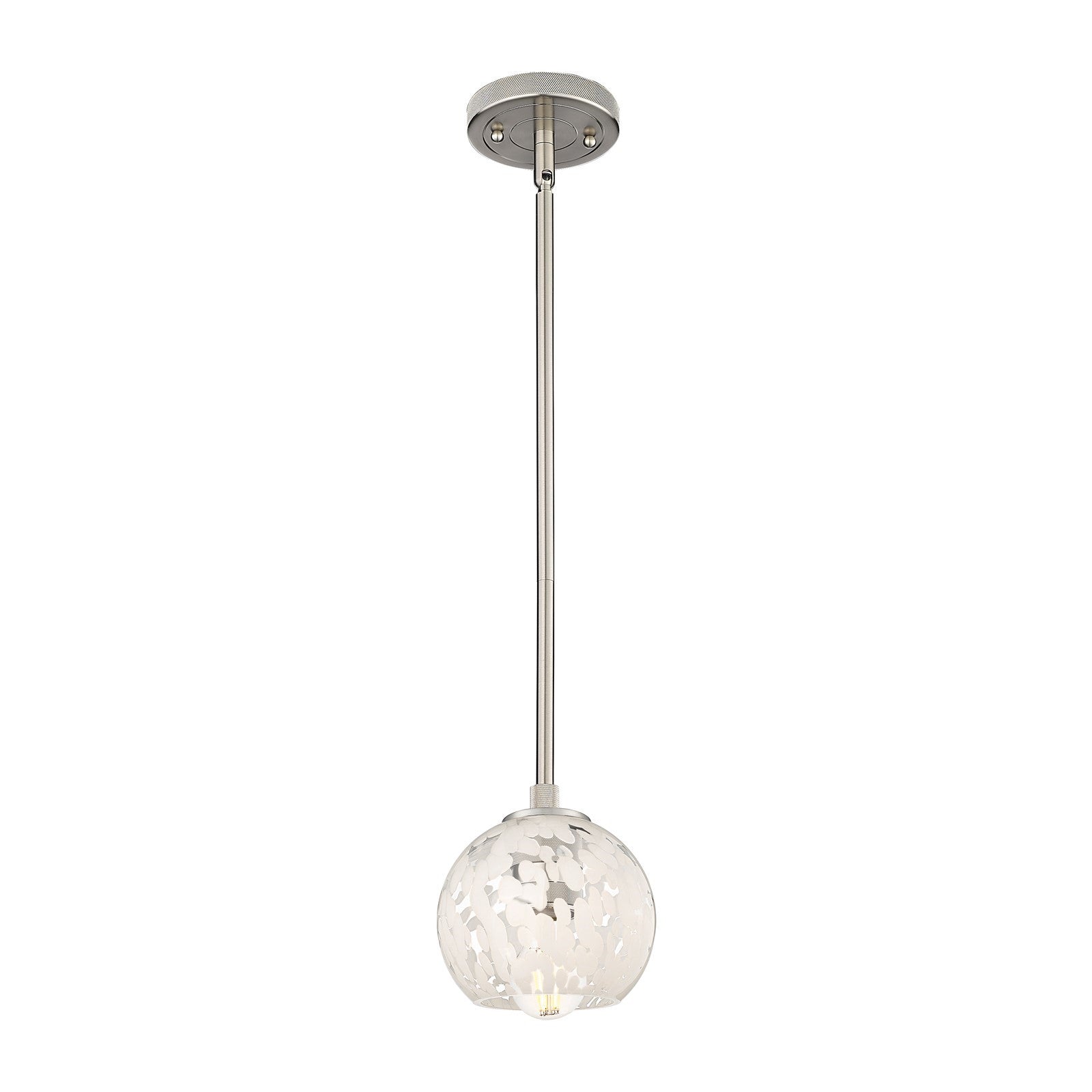 Innovations White Mouchette 6in 1-Light Pendant | Industrial Satin Nickel and White Mouchette Glass | Kitchen Island | Model 434-1S-SN-G1216-6WM