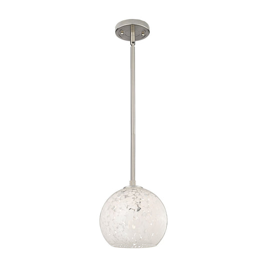 Innovations White Mouchette 8in 1-Light Pendant | Industrial Satin Nickel and White Mouchette Glass | Kitchen Island | Model 434-1S-SN-G1216-8WM