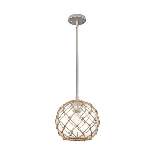 Innovations Farmhouse Rope 10in 1-Light Pendant | Industrial Satin Nickel and Clear Glass Brown Rope | Kitchen Island | Model 434-1S-SN-G122-10RB