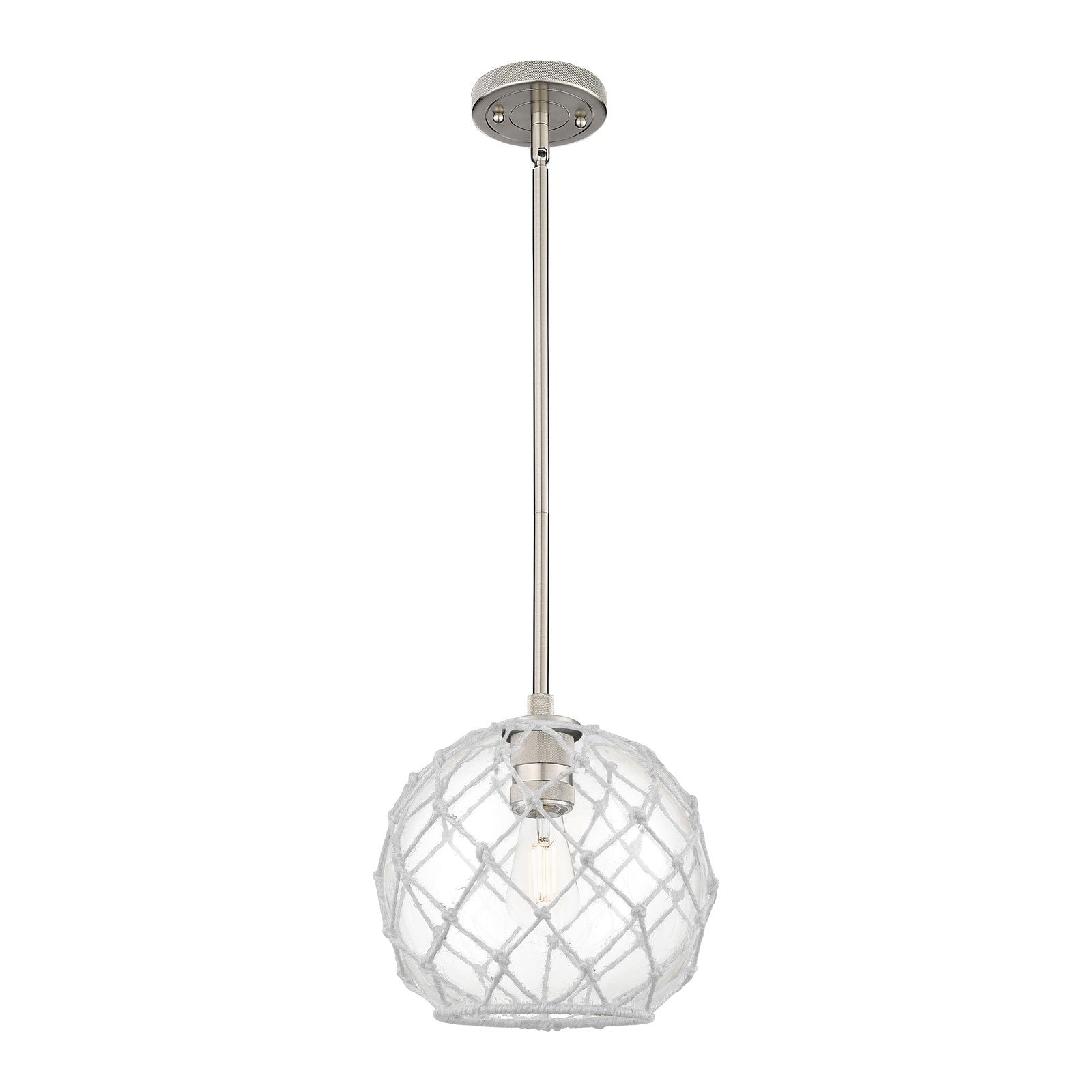 Innovations Farmhouse Rope 10in 1-Light Pendant | Industrial Satin Nickel and Clear Glass White Rope | Kitchen Island | Model 434-1S-SN-G122-10RW