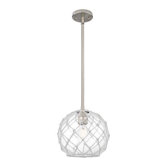 Innovations Farmhouse Rope 10in 1-Light Pendant | Industrial Satin Nickel and Clear Glass White Rope | Kitchen Island | Model 434-1S-SN-G122-10RW