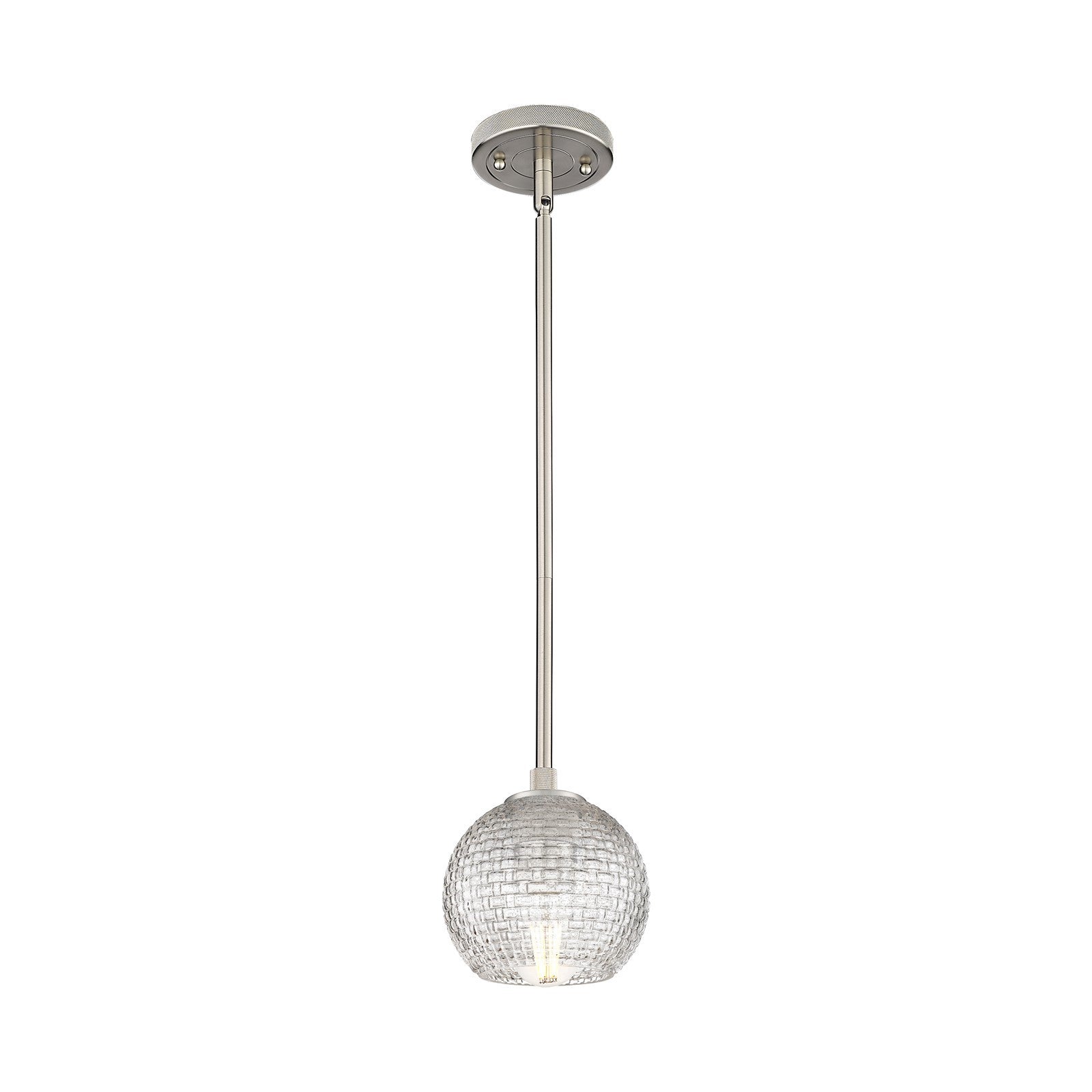 Innovations Athens 5.88in 1-Light Pendant | Industrial Satin Nickel and Clear Basket Weave Glass | Kitchen Island | Model 434-1S-SN-G122C-6CL