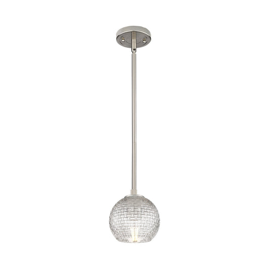 Innovations Athens 5.88in 1-Light Pendant | Industrial Satin Nickel and Clear Basket Weave Glass | Kitchen Island | Model 434-1S-SN-G122C-6CL