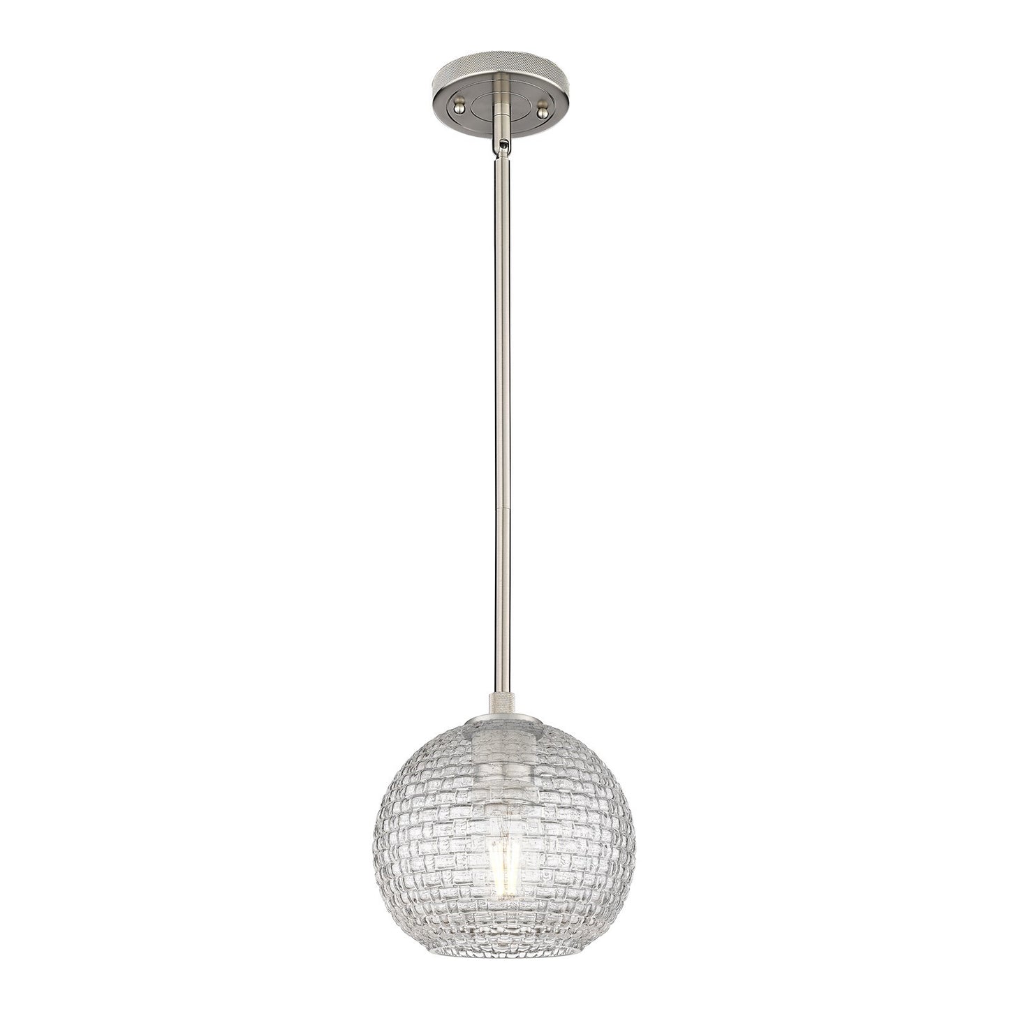 Innovations Athens 8in 1-Light Pendant | Industrial Satin Nickel and Clear Basket Weave Glass | Kitchen Island & Dining | Model 434-1S-SN-G122C-8CL