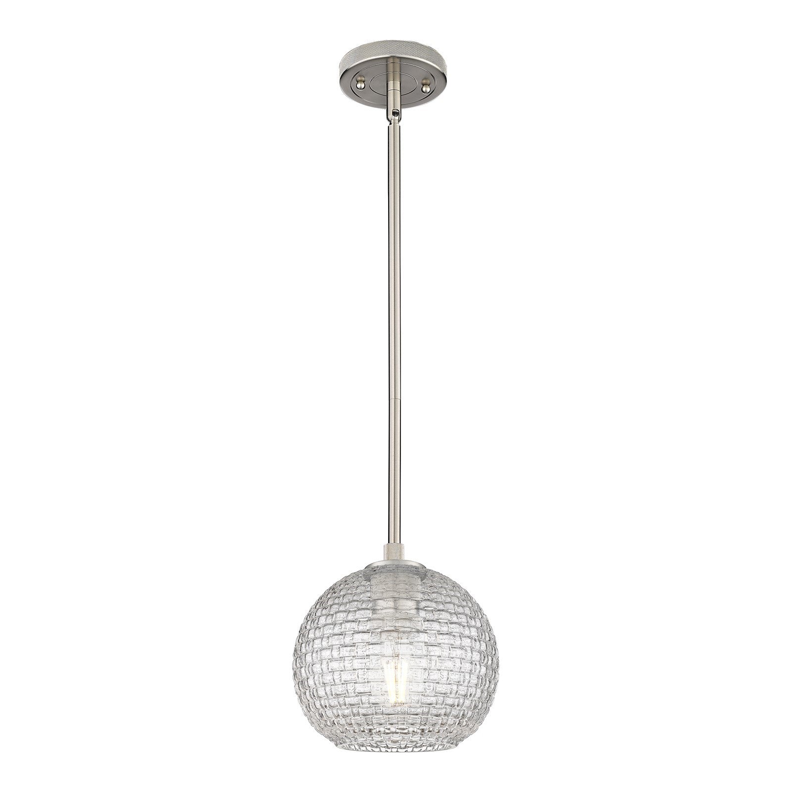 Innovations Athens 8in 1-Light Pendant | Industrial Satin Nickel and Clear Basket Weave Glass | Kitchen Island & Dining | Model 434-1S-SN-G122C-8CL