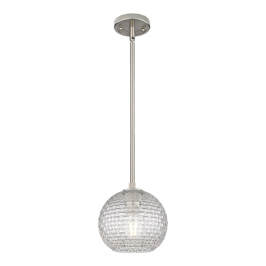 Innovations Athens 8in 1-Light Pendant | Industrial Satin Nickel and Clear Basket Weave Glass | Kitchen Island & Dining | Model 434-1S-SN-G122C-8CL