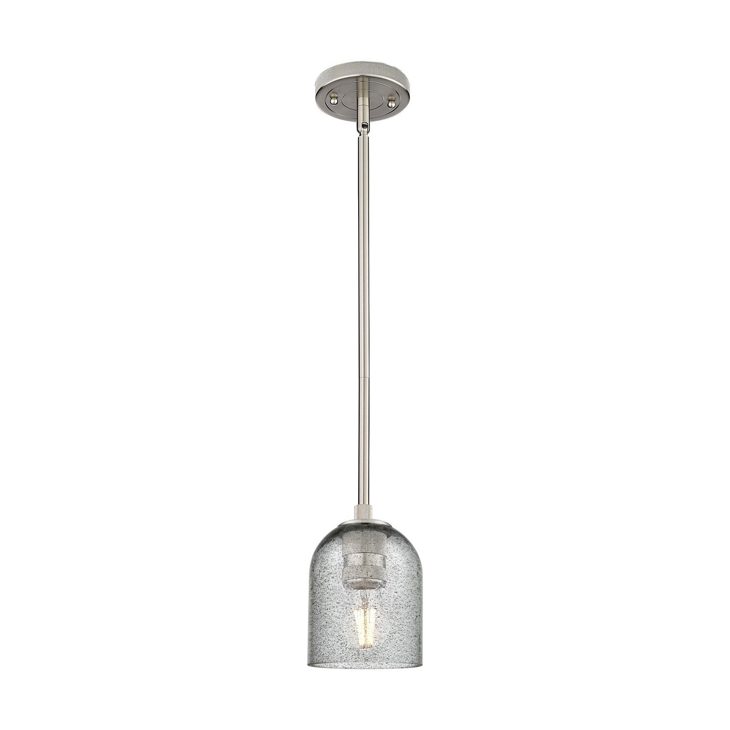 Innovations Caledonia 5in 1-Light Pendant | Industrial Satin Nickel and Charcoal Glass | Kitchen Island & Dining Room | Model 434-1S-SN-G257