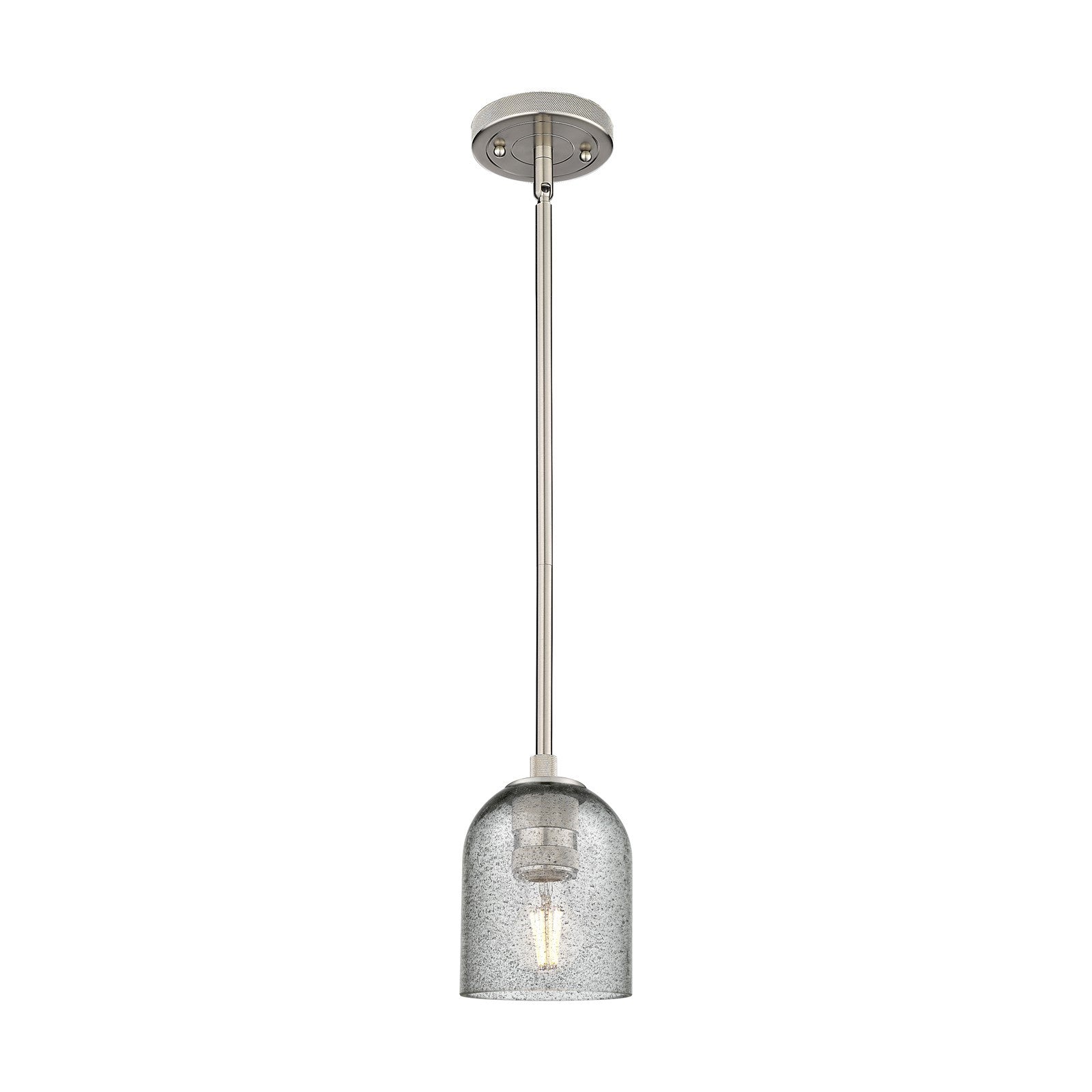 Innovations Caledonia 5in 1-Light Pendant | Industrial Satin Nickel and Charcoal Glass | Kitchen Island & Dining Room | Model 434-1S-SN-G257