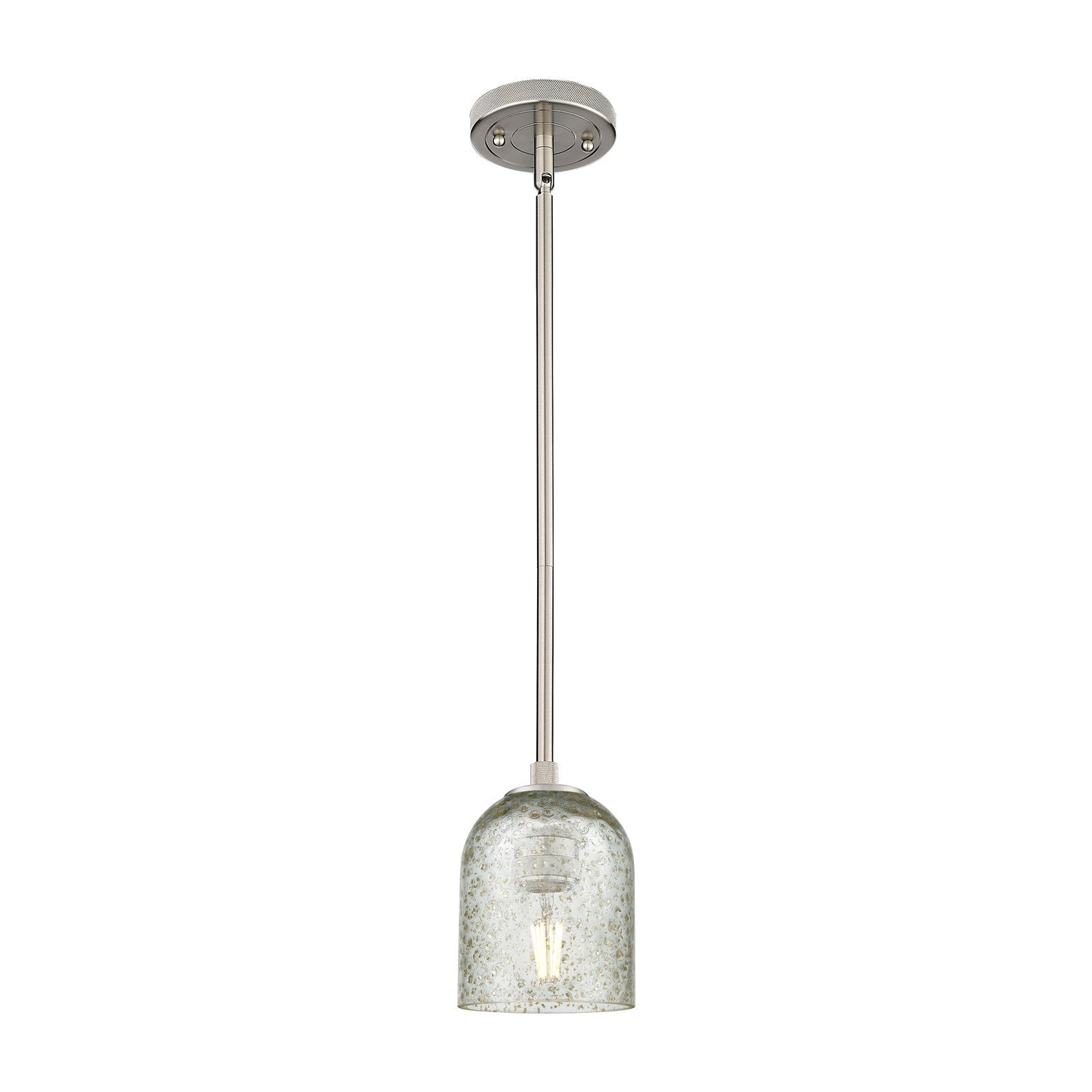 Innovations Caledonia 5in 1-Light Pendant | Industrial Satin Nickel and Mica Glass | Kitchen Island & Dining Room | Model 434-1S-SN-G259