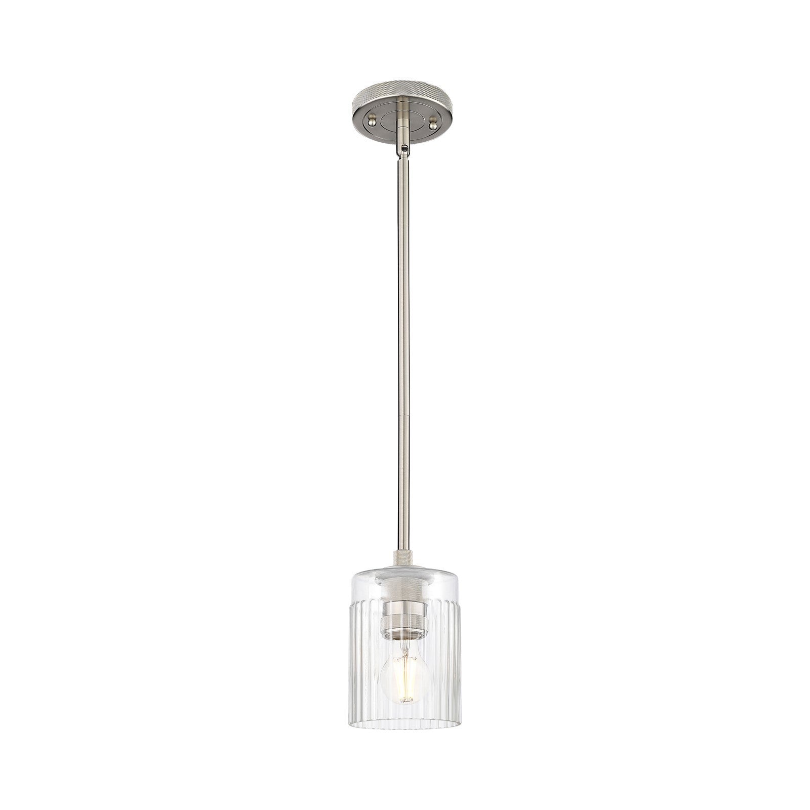 Innovations Hadley 4.5in 1-Light Pendant | Industrial Satin Nickel and Clear Ribbed Glass | Kitchen Island & Dining Room | Model 434-1S-SN-G342