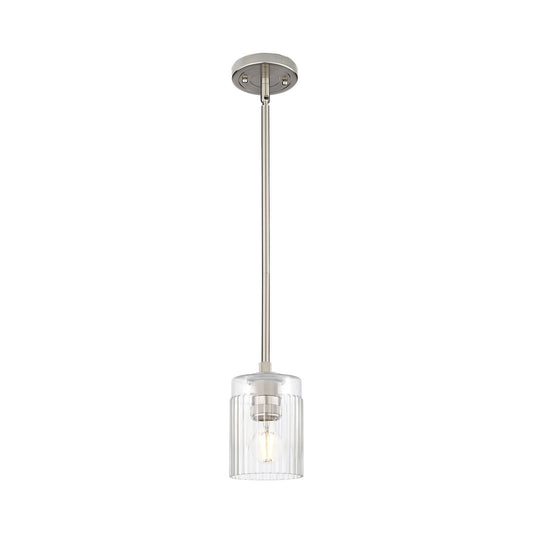 Innovations Hadley 4.5in 1-Light Pendant | Industrial Satin Nickel and Clear Ribbed Glass | Kitchen Island & Dining Room | Model 434-1S-SN-G342