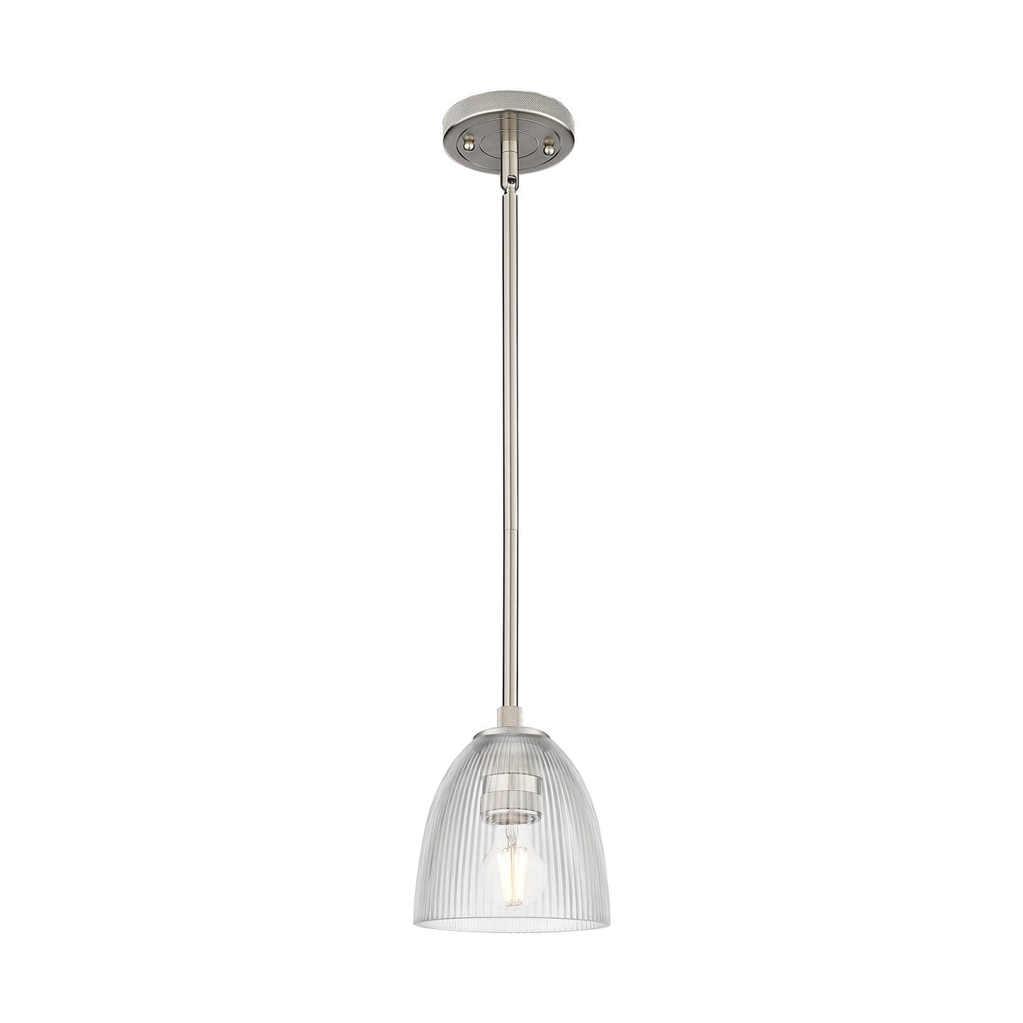 Innovations Lighting Castile 6in 1-Light Pendant | Industrial Satin Nickel and Clear Glass | Kitchen Island & Dining Room | Model 434-1S-SN-G382