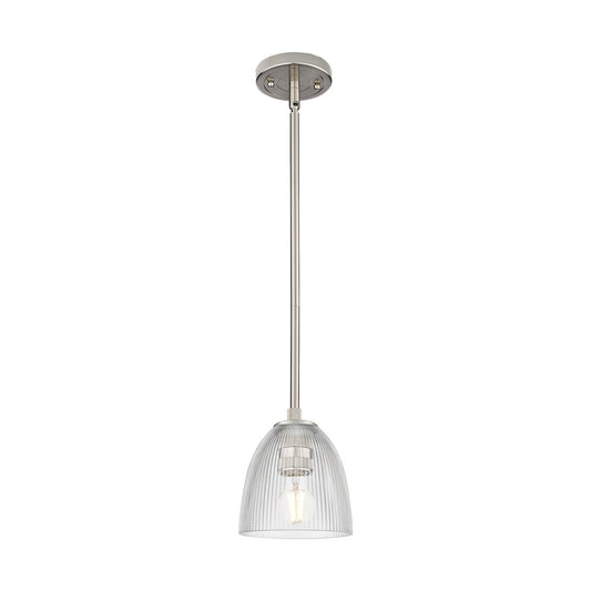 Innovations Lighting Castile 6in 1-Light Pendant | Industrial Satin Nickel and Clear Glass | Kitchen Island & Dining Room | Model 434-1S-SN-G382