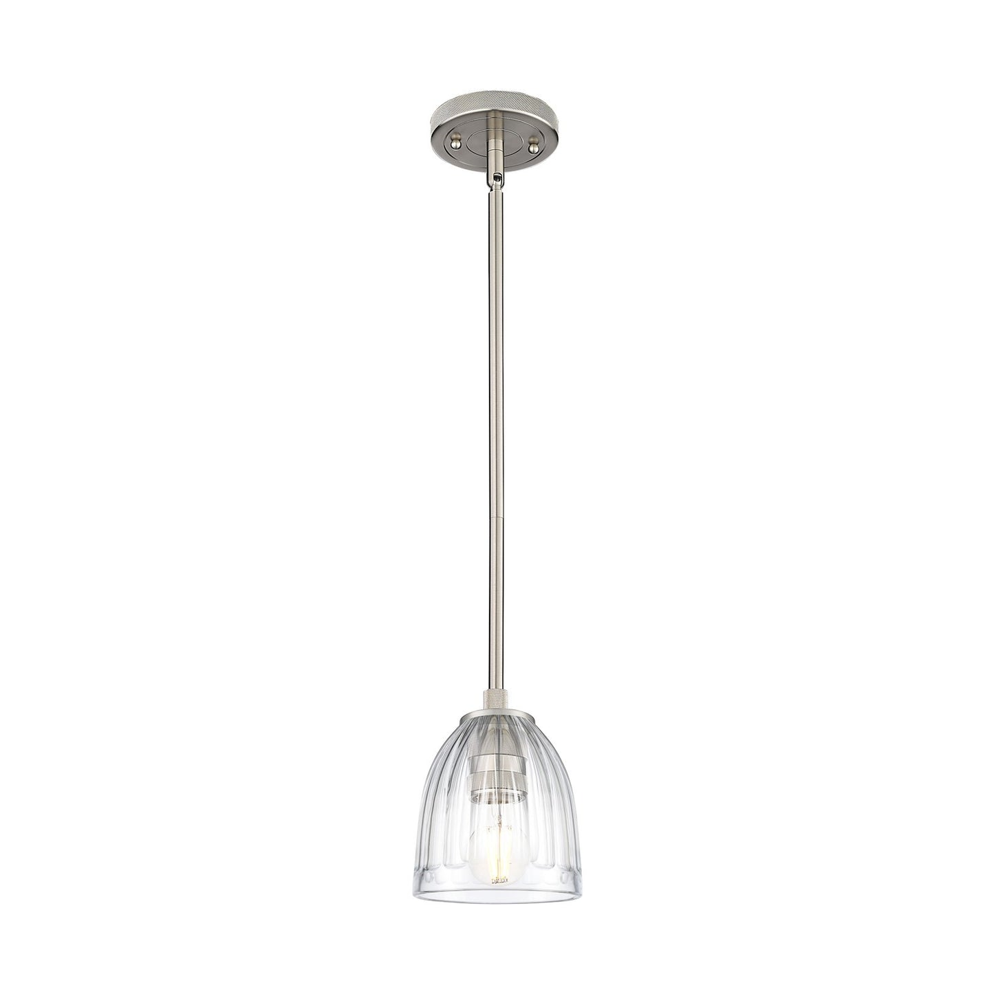 Innovations Lighting Brookfield 5.75in 1-Light Pendant | Industrial Satin Nickel and Clear Glass | Kitchen Island & Dining | Model 434-1S-SN-G442