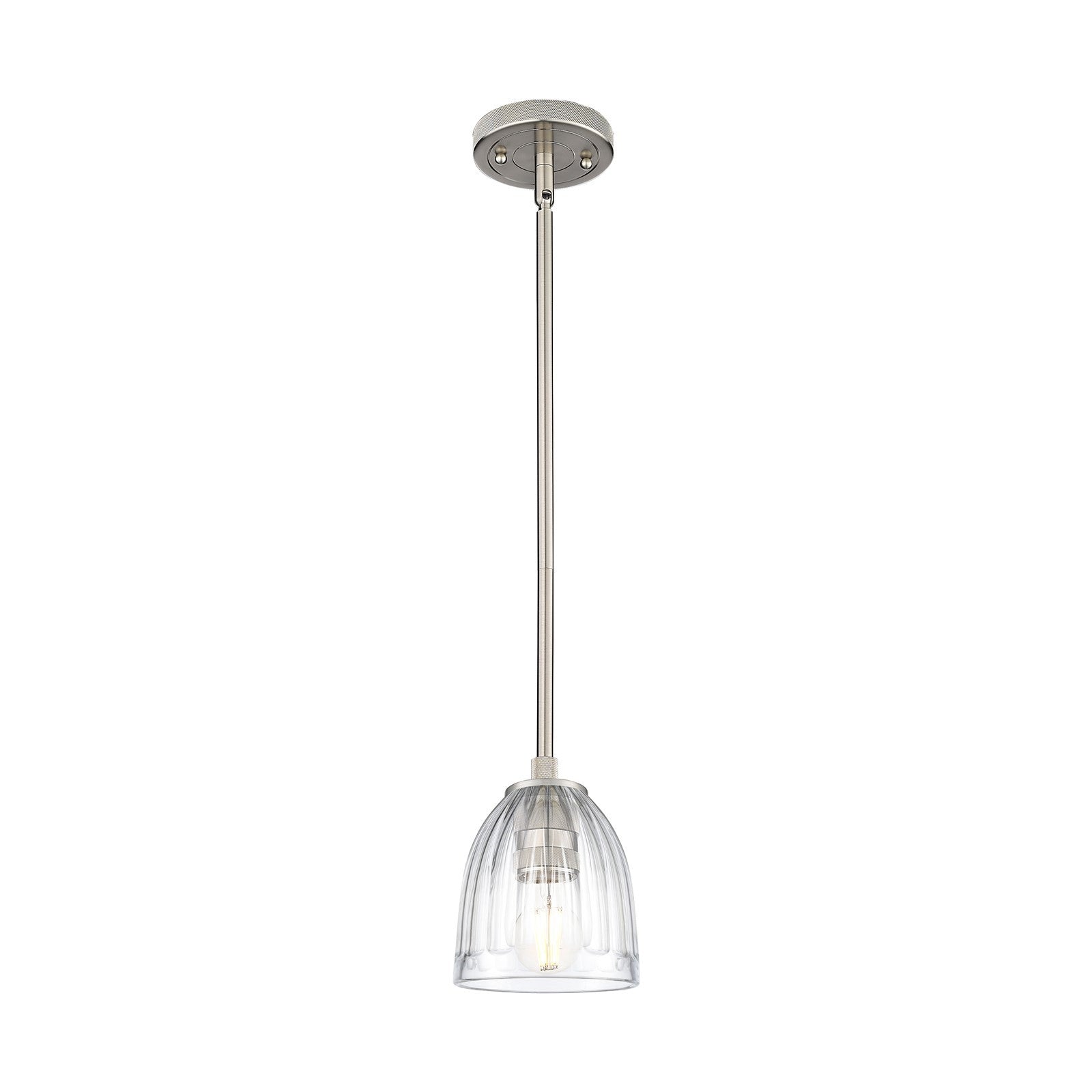 Innovations Lighting Brookfield 5.75in 1-Light Pendant | Industrial Satin Nickel and Clear Glass | Kitchen Island & Dining | Model 434-1S-SN-G442
