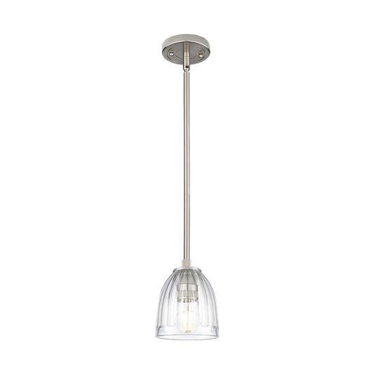 Innovations Lighting Brookfield 5.75in 1-Light Pendant | Industrial Satin Nickel and Clear Glass | Kitchen Island & Dining | Model 434-1S-SN-G442