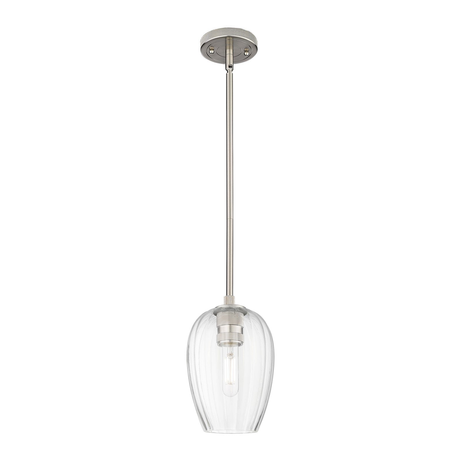 Innovations Preston Flute 6in 1-Light Pendant | Industrial Satin Nickel and Clear Glass | Kitchen Island & Dining Room | Model 434-1S-SN-G457-6CL