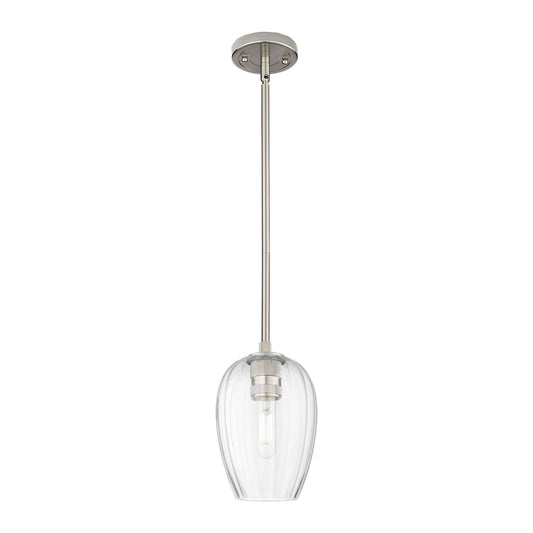 Innovations Preston Flute 6in 1-Light Pendant | Industrial Satin Nickel and Clear Glass | Kitchen Island & Dining Room | Model 434-1S-SN-G457-6CL