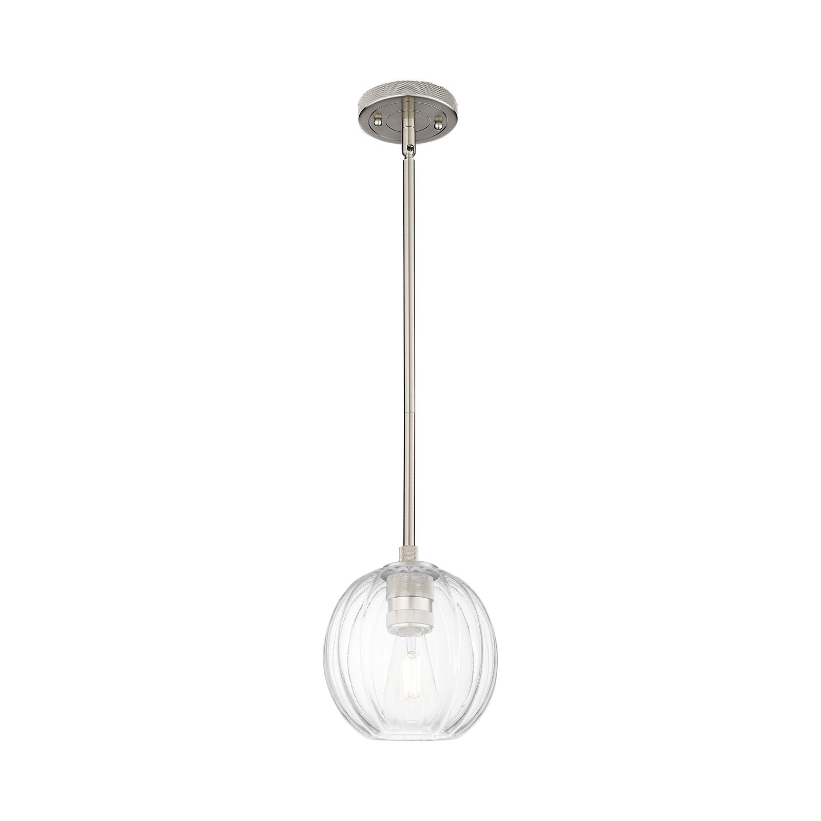 Innovations Preston Globe 7in 1-Light Pendant | Industrial Satin Nickel and Clear Glass | Kitchen Island & Dining Room | Model 434-1S-SN-G458-7CL