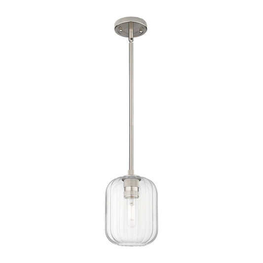 Innovations Preston Cylinder 7in 1-Light Pendant | Industrial Satin Nickel and Clear Glass | Kitchen Island & Dining Room | Model 434-1S-SN-G460-7CL