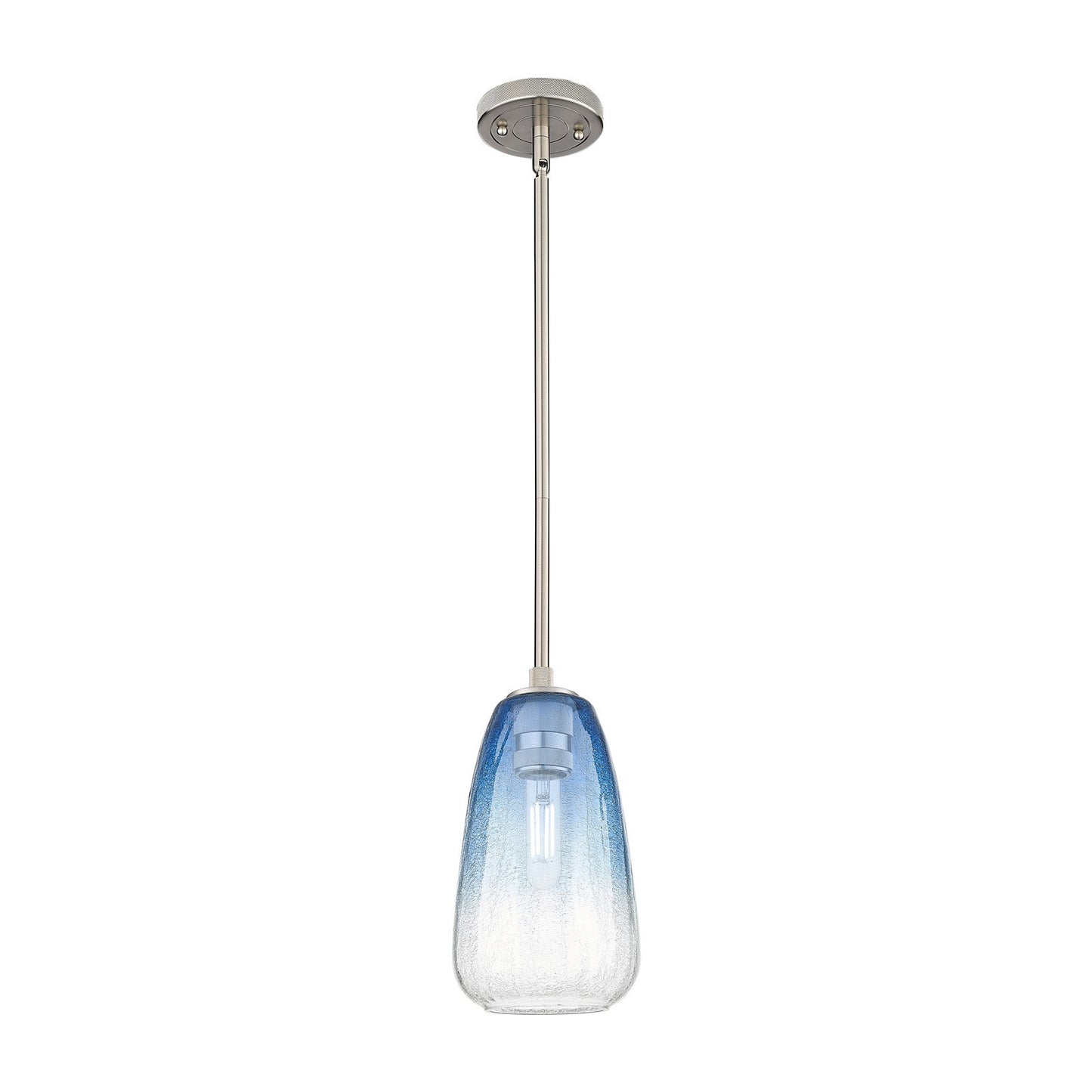 Innovations Brookhaven Almond 6in 1-Light Pendant | Industrial Satin Nickel and Sapphire Blue Glass | Kitchen Island | Model 434-1S-SN-G480-6SB