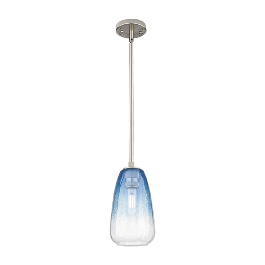 Innovations Brookhaven Almond 6in 1-Light Pendant | Industrial Satin Nickel and Sapphire Blue Glass | Kitchen Island | Model 434-1S-SN-G480-6SB