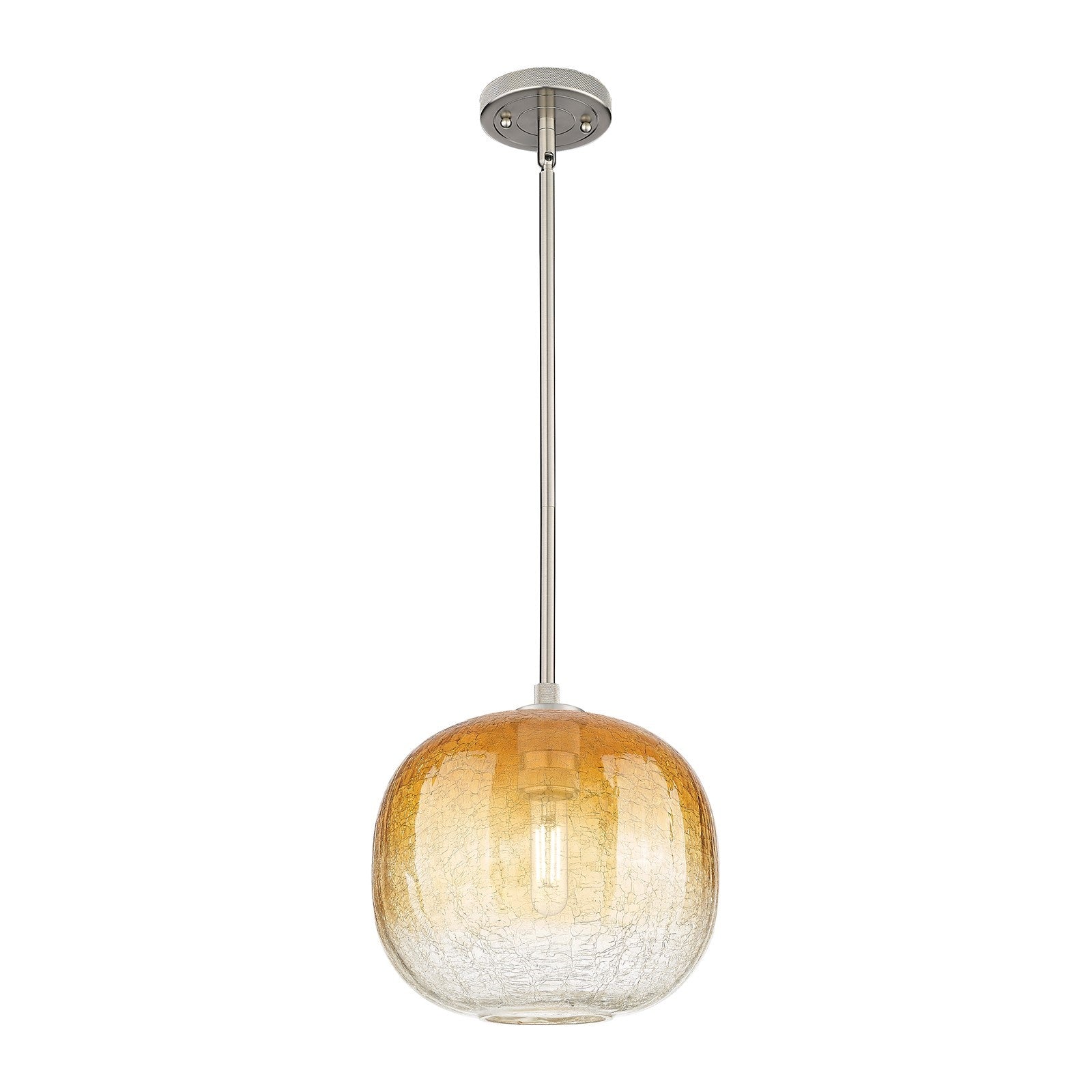 Innovations Brookhaven Sphere 10.5in 1-Light Pendant | Industrial Satin Nickel and Amber Glass | Kitchen Island & Dining | Model 434-1S-SN-G481-10AM