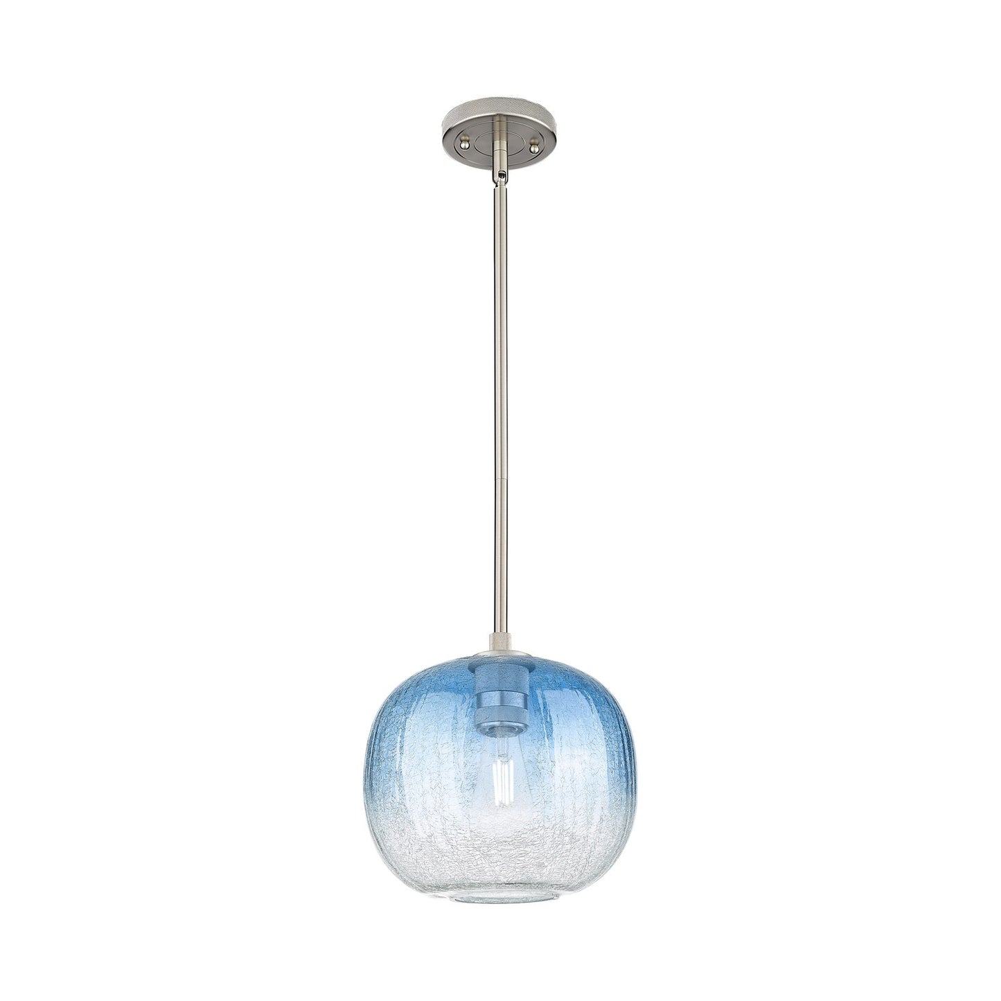 Innovations Brookhaven Sphere 10.5in 1-Light Pendant | Industrial Satin Nickel and Sapphire Blue Glass | Kitchen Island | Model 434-1S-SN-G481-10SB