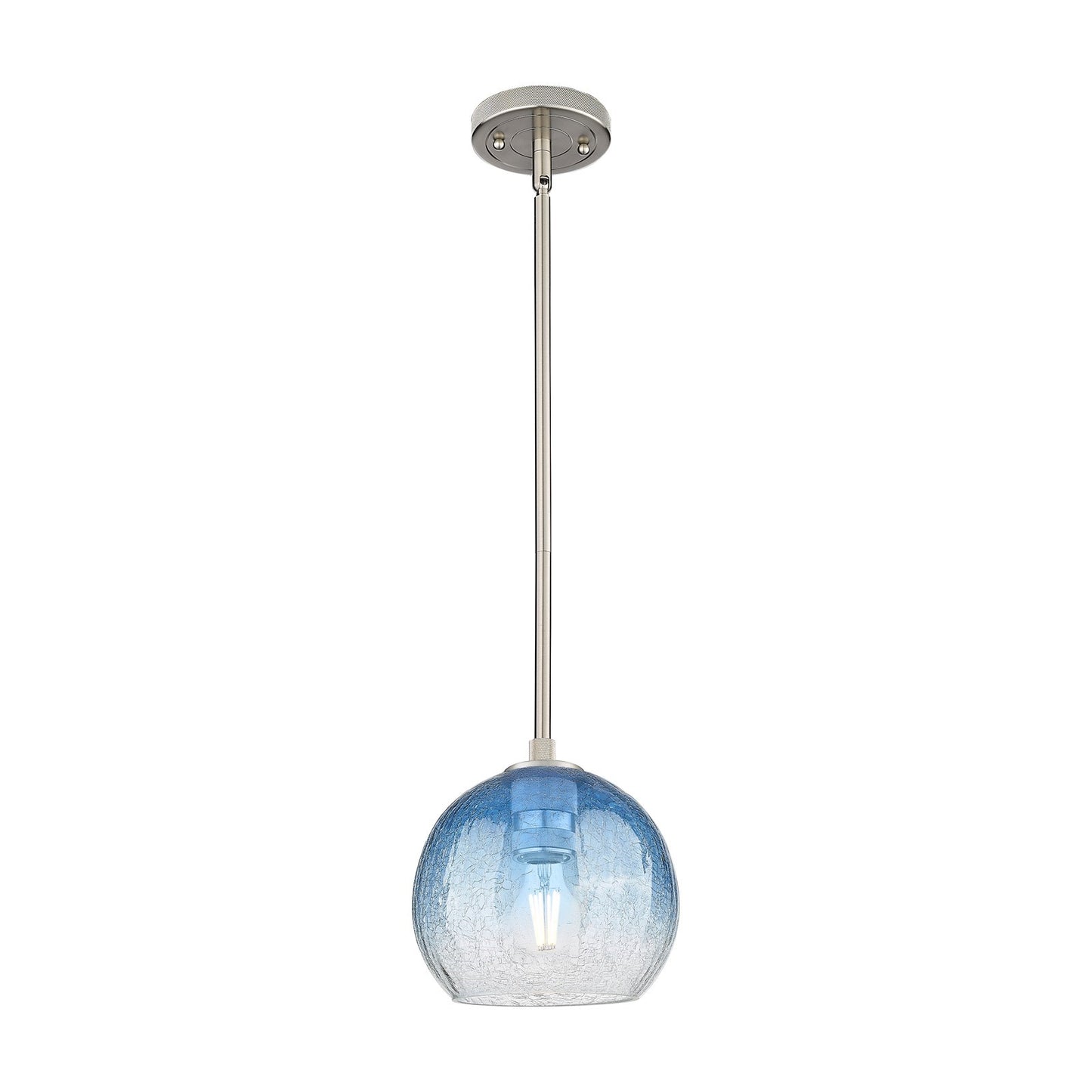 Innovations Brookhaven Globe 8in 1-Light Pendant | Industrial Satin Nickel and Sapphire Blue Glass | Kitchen Island | Model 434-1S-SN-G483-8SB