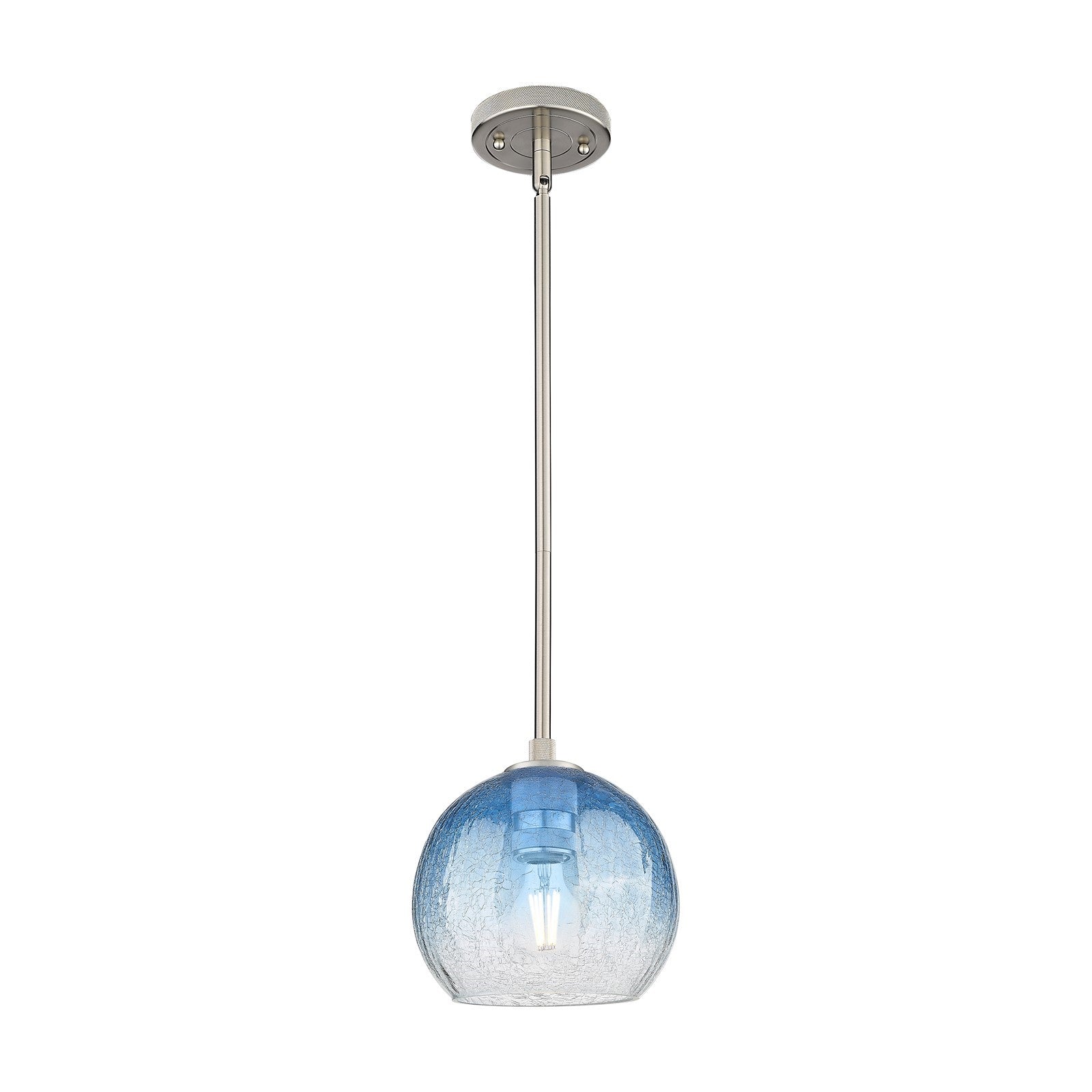 Innovations Brookhaven Globe 8in 1-Light Pendant | Industrial Satin Nickel and Sapphire Blue Glass | Kitchen Island | Model 434-1S-SN-G483-8SB