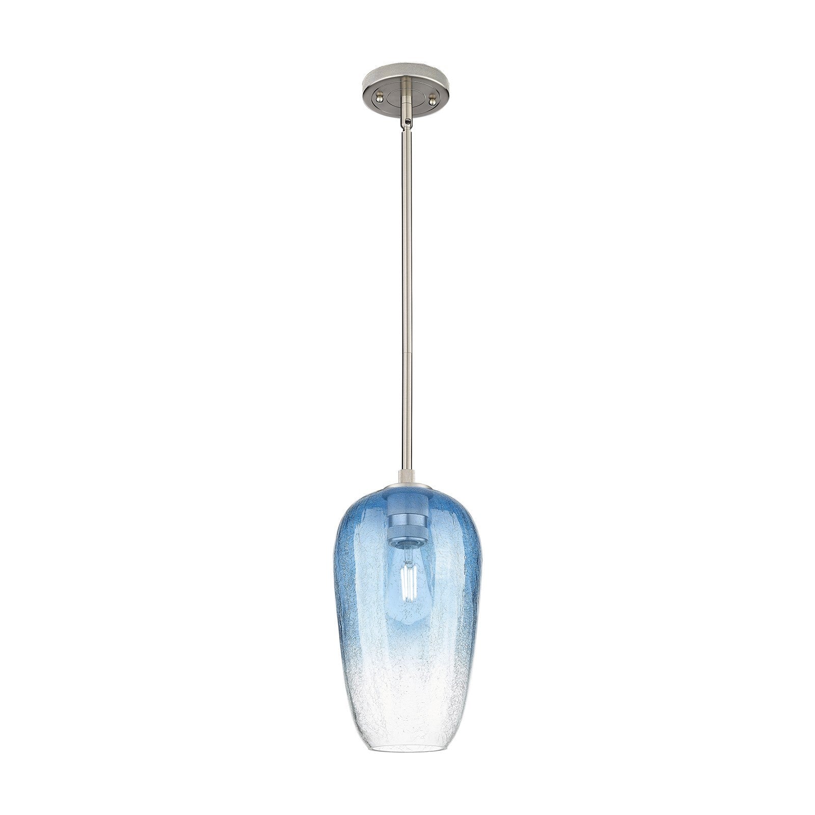 Innovations Brookhaven Flute 7in 1-Light Pendant | Industrial Satin Nickel and Sapphire Blue Glass | Kitchen Island | Model 434-1S-SN-G484-7SB