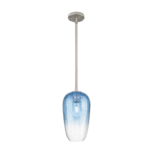 Innovations Brookhaven Flute 7in 1-Light Pendant | Industrial Satin Nickel and Sapphire Blue Glass | Kitchen Island | Model 434-1S-SN-G484-7SB