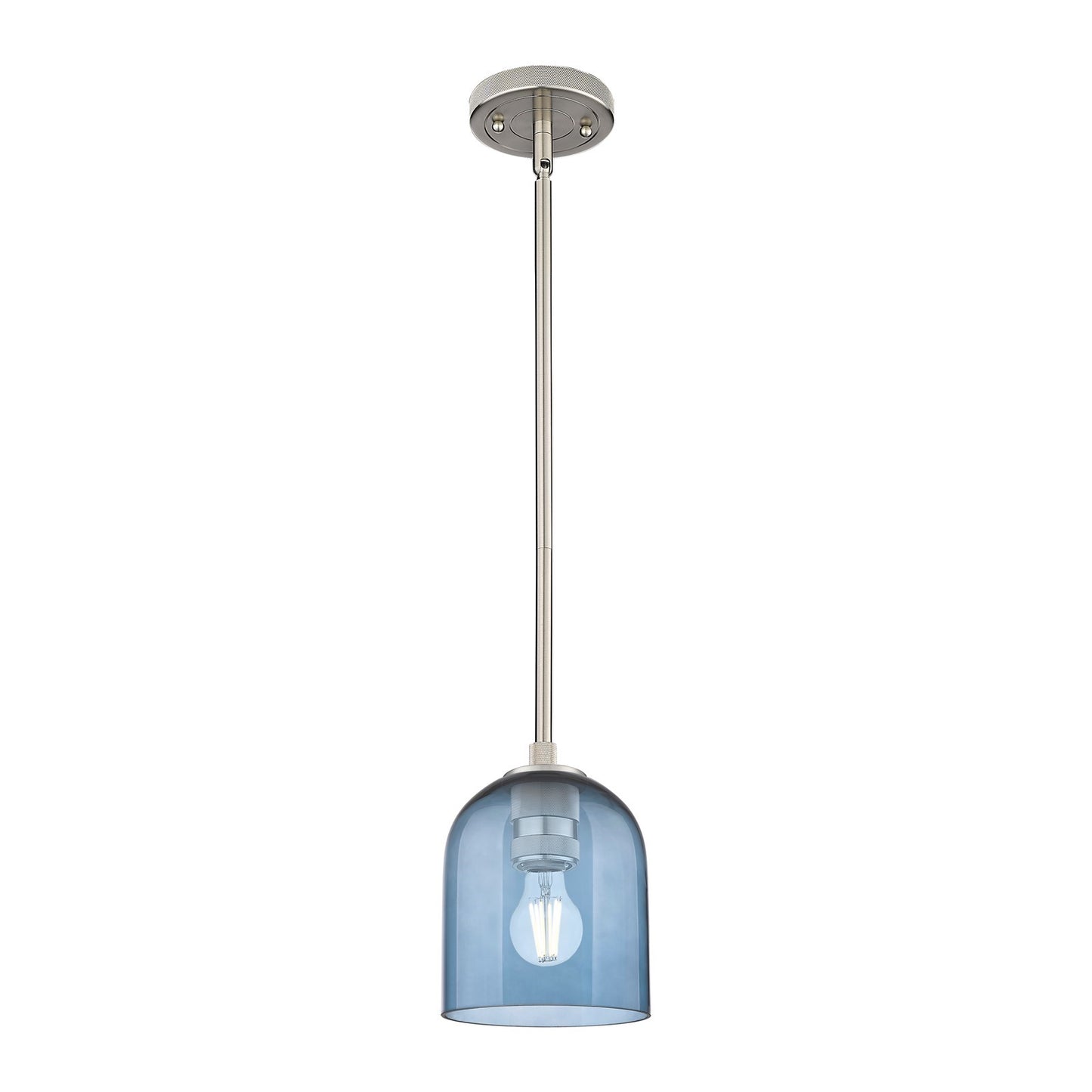 Innovations Bella 6in 1-Light Pendant | Industrial Satin Nickel and Blue Glass | Kitchen Island & Dining Room | Model 434-1S-SN-G558-6BL
